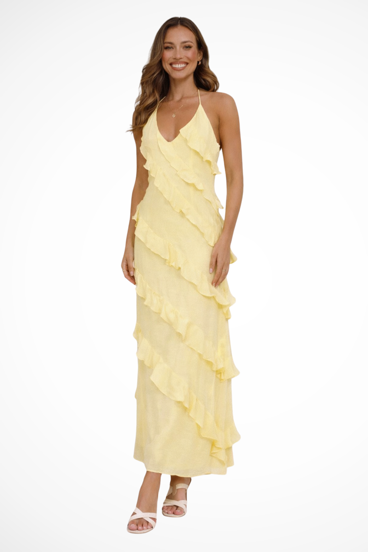Celestine │ Women's Halter Neck Tiered Ruffle Maxi Summer Dress
