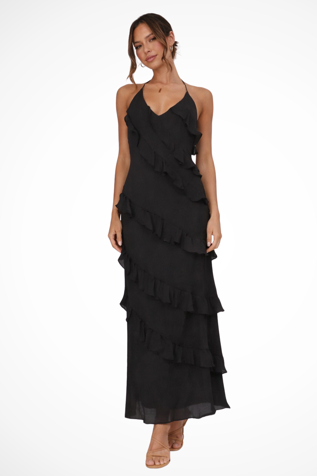 Celestine │ Women's Halter Neck Tiered Ruffle Maxi Summer Dress