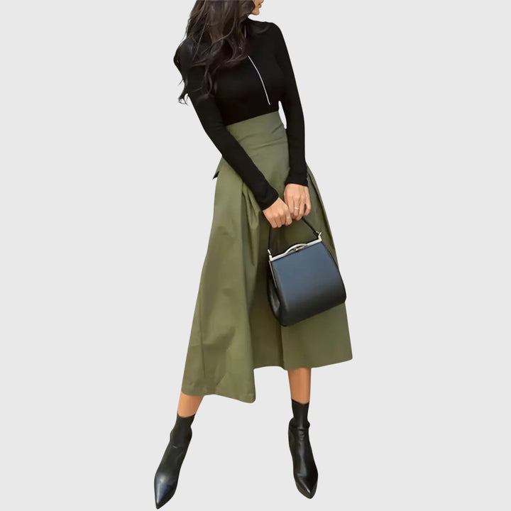 Caroline │ Women's A-Line Midi Skirt With Belted Waist
