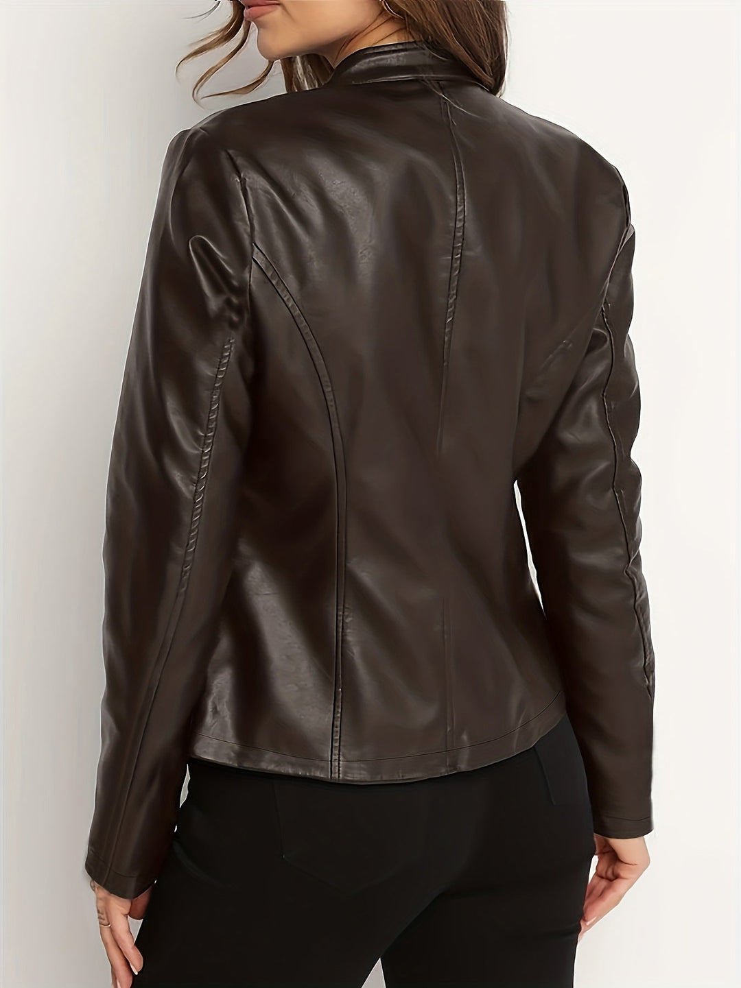 Margaret │ Women's Leather Biker Jacket With Stand Collar And Zip Front