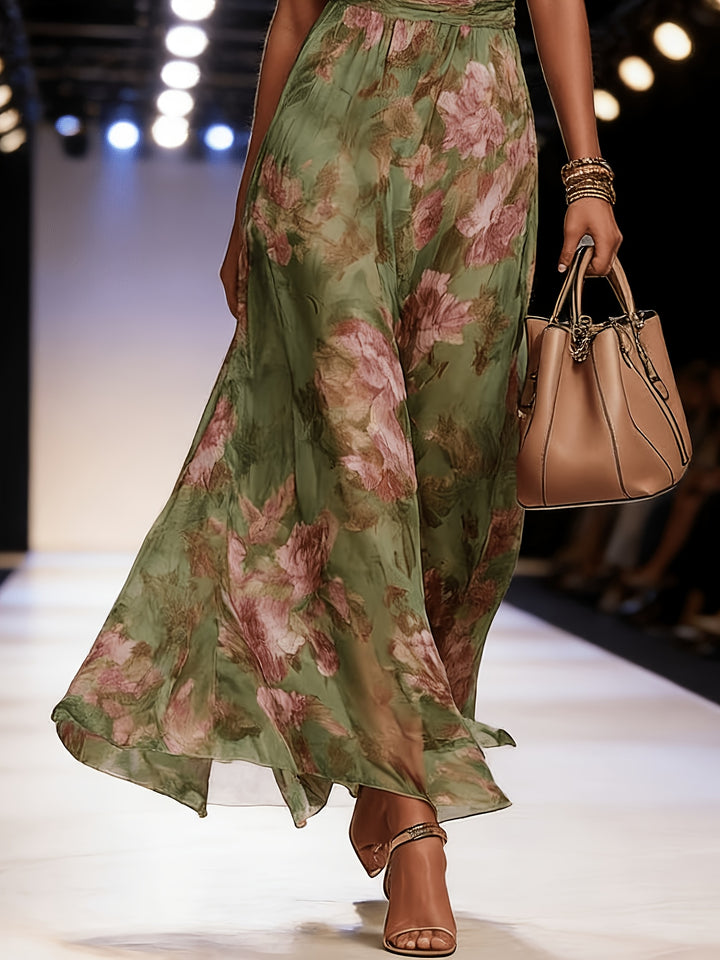 Eleanor │ Women's Floral Print Halter Neck Wedding Guest Maxi Dress