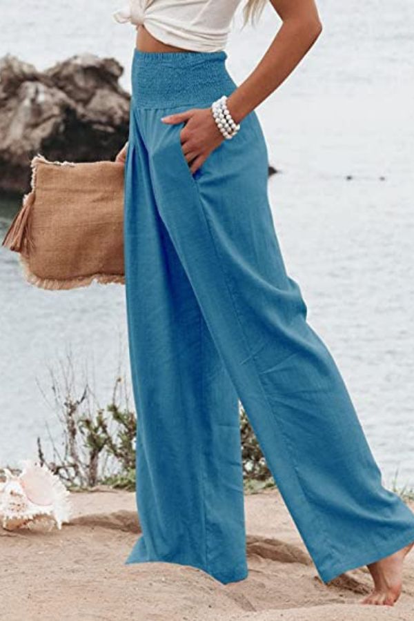 Zoe │ Women's High Waist Wide Leg Cotton Palazzo Trousers
