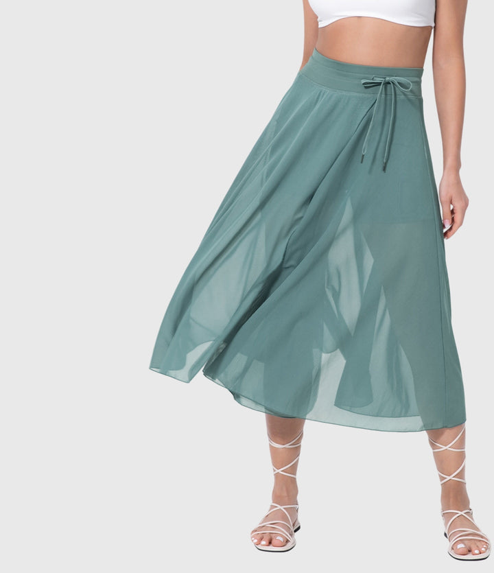Arabella │ Women's High Waist Two-Layer Midi Skirt