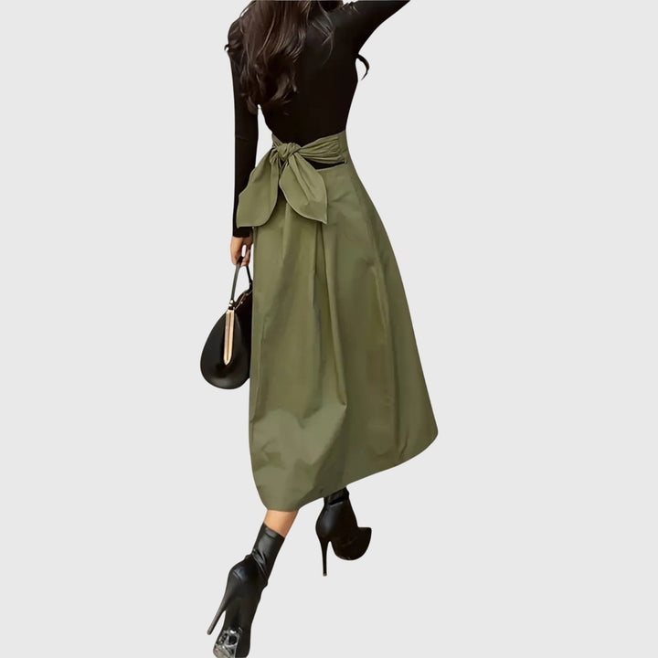 Caroline │ Women's A-Line Midi Skirt With Belted Waist