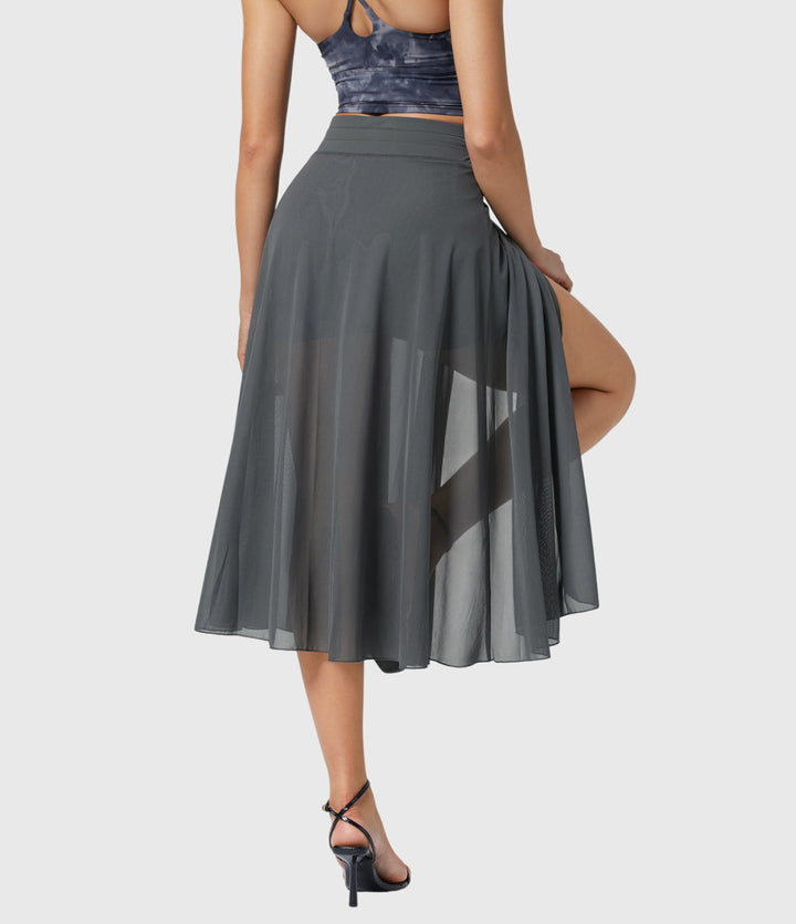 Arabella │ Women's High Waist Two-Layer Midi Skirt
