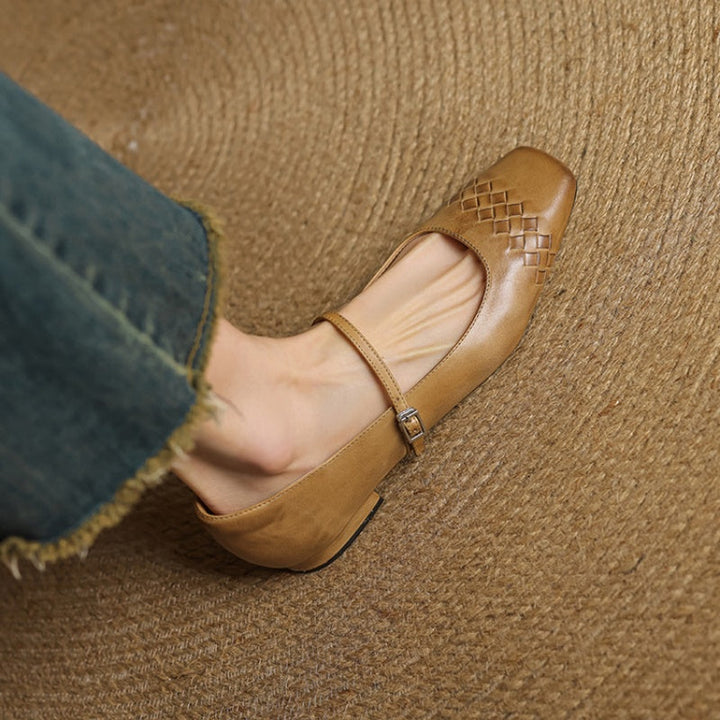 Selina │ Women's Square Toe Mary Jane Flat With Woven Upper