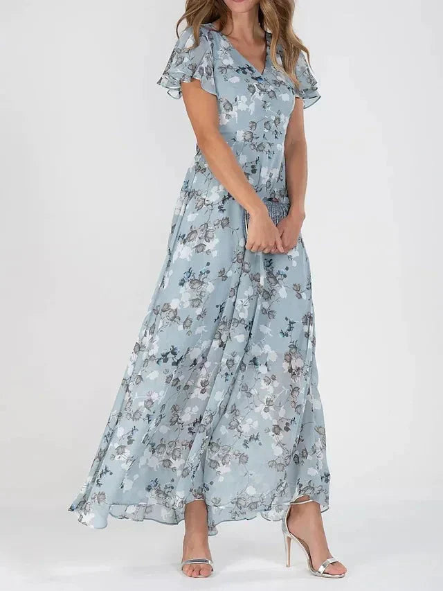 Lily | Women's Floral Print Ruffle Sleeve V-Neck Maxi Dress