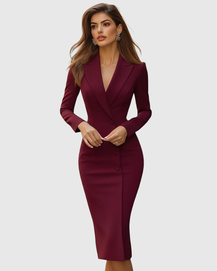 Cordelia │ Women's Blazer Style Bodycon Midi Dress With Lapel And Long Sleeves