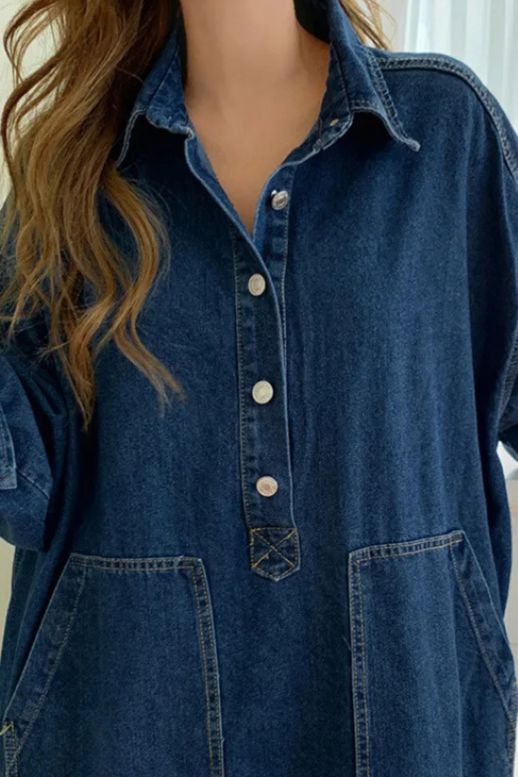 Harriet │ Women's Oversized Denim Maxi Summer Dress With Collar And Front Pockets