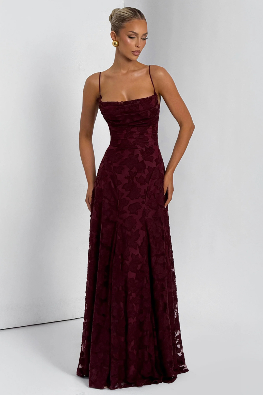 Arabella │ Women's Floral Brocade Maxi Wedding Guest Dress With Cami Straps