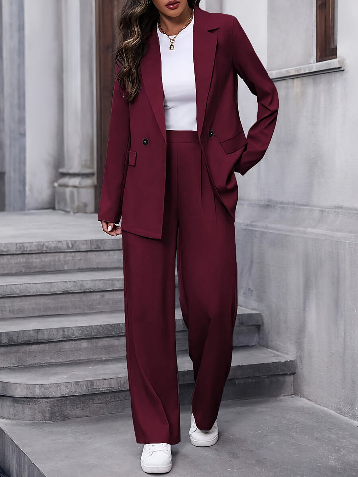 Dora │ Women's Double Breasted Blazer And Wide Leg Trouser Suit Set