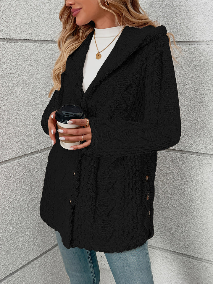 Nora │ Women's Hooded Wool-Blend Teddy Coat With Button Front