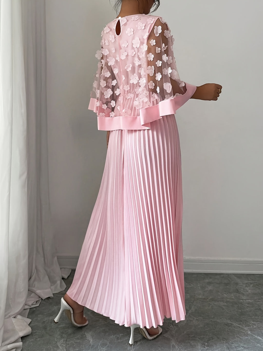 Beatrice │ Women's 3D Floral Appliqué Wedding Guest Maxi Dress With Pleated Skirt