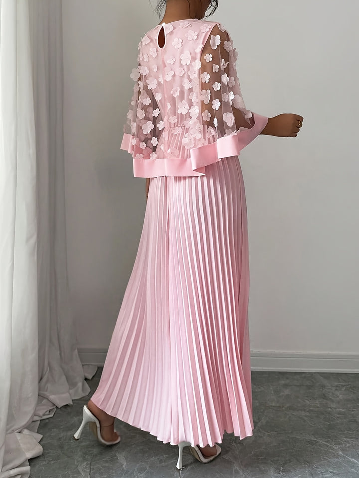 Beatrice │ Women's 3D Floral Appliqué Wedding Guest Maxi Dress With Pleated Skirt