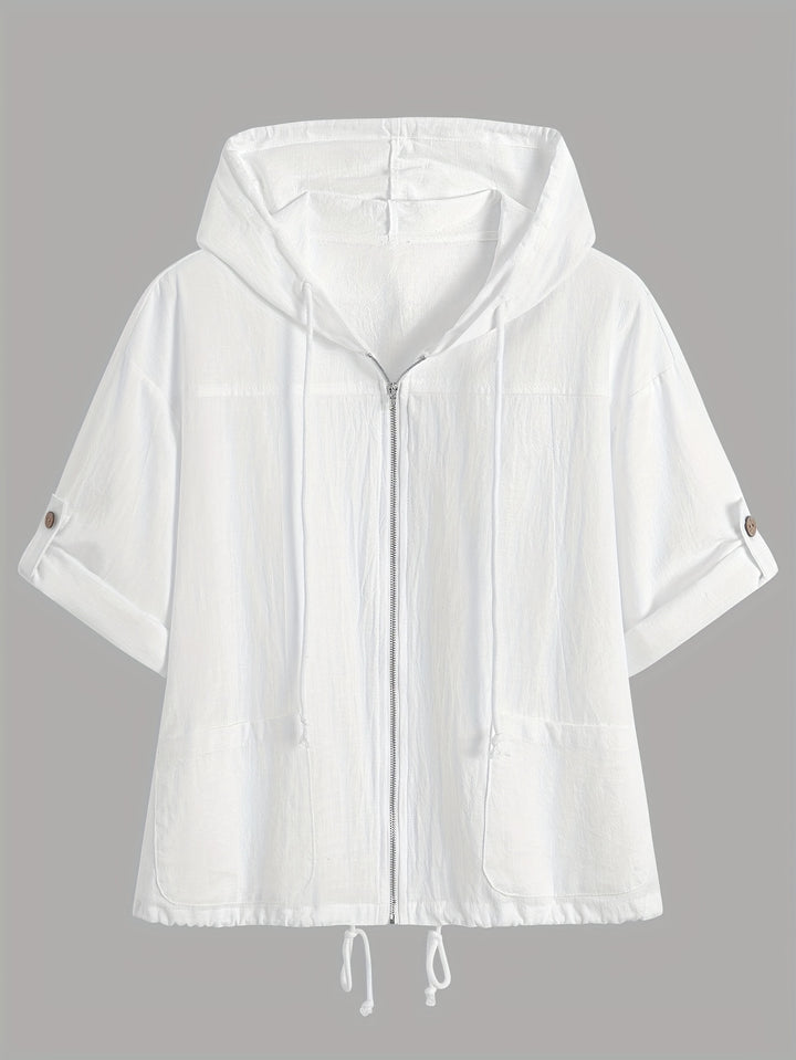 Harriet │ Women's Hooded Short Sleeve Zip Front Top