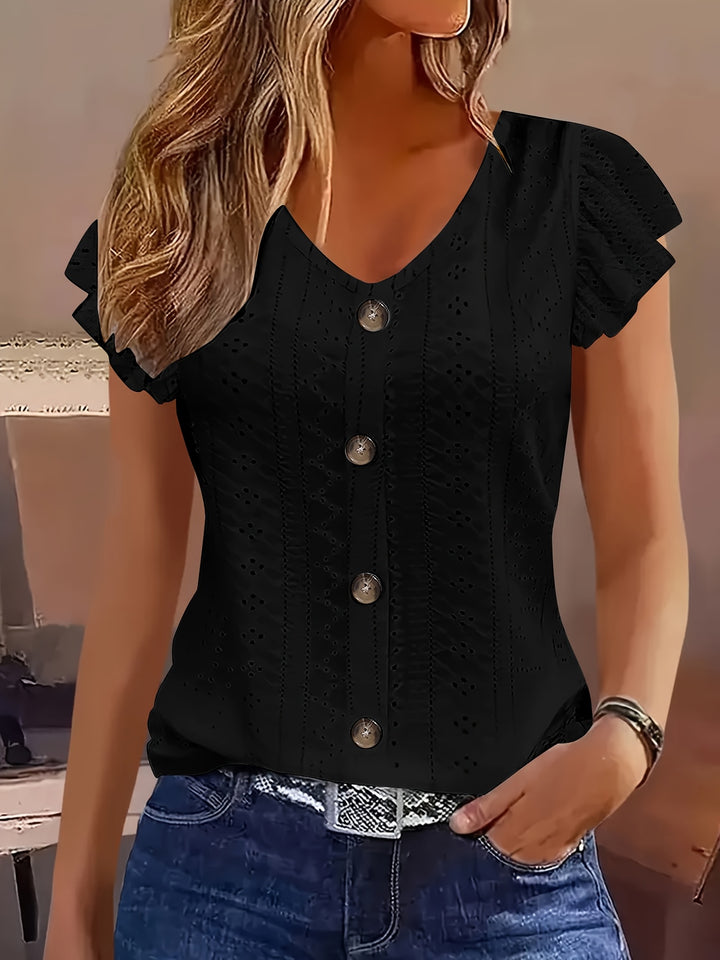 Josephine │ Women's Broderie Anglaise Button Front Top With Ruffle Sleeves