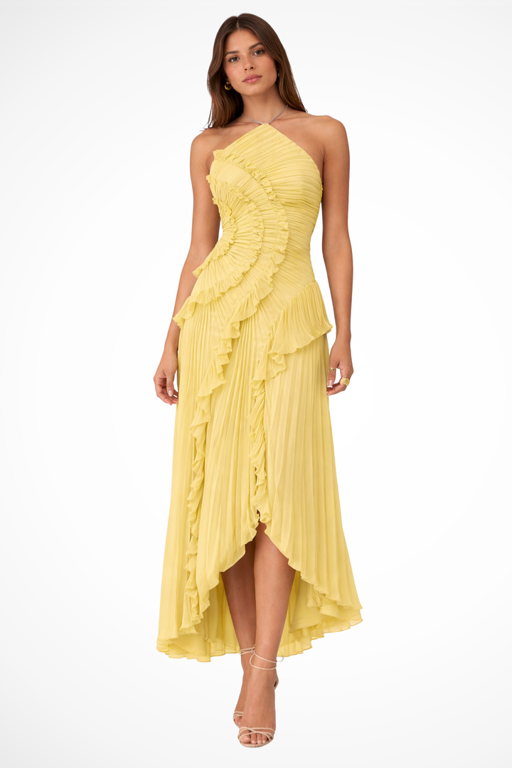 Cordelia │ Women's Halter Neck Tiered Ruffle Maxi Summer Wedding Guest Dress