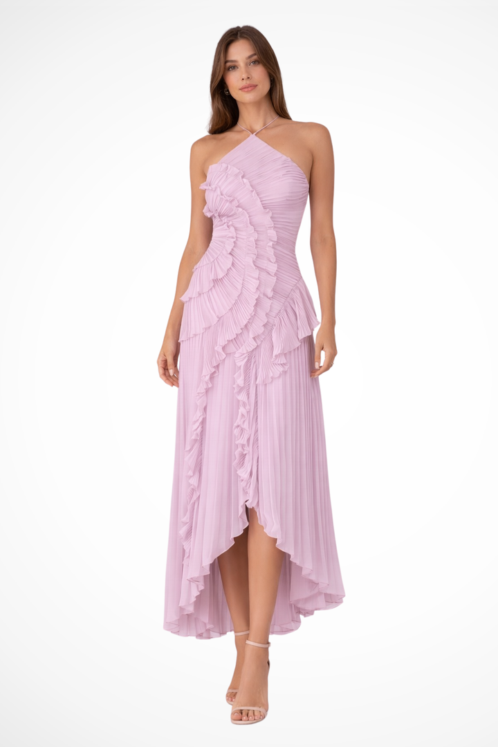Cordelia │ Women's Halter Neck Tiered Ruffle Maxi Summer Wedding Guest Dress