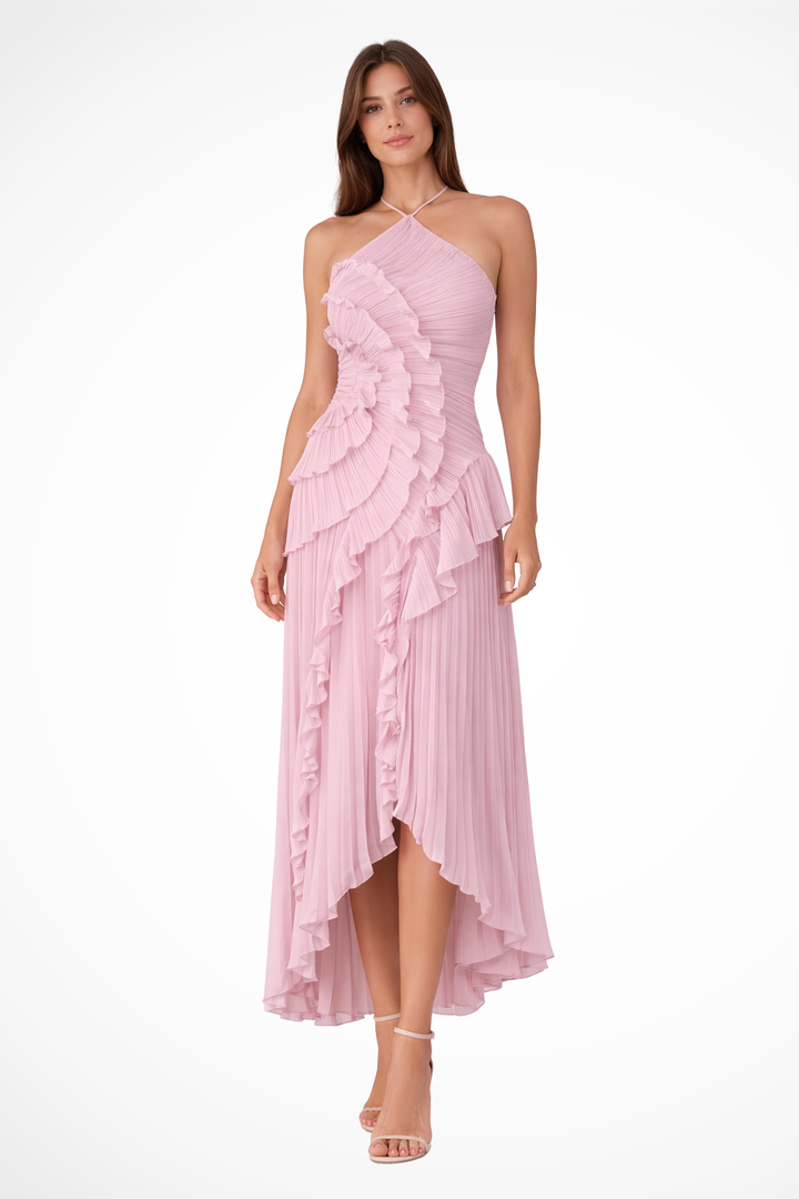 Cordelia │ Women's Halter Neck Tiered Ruffle Maxi Summer Wedding Guest Dress