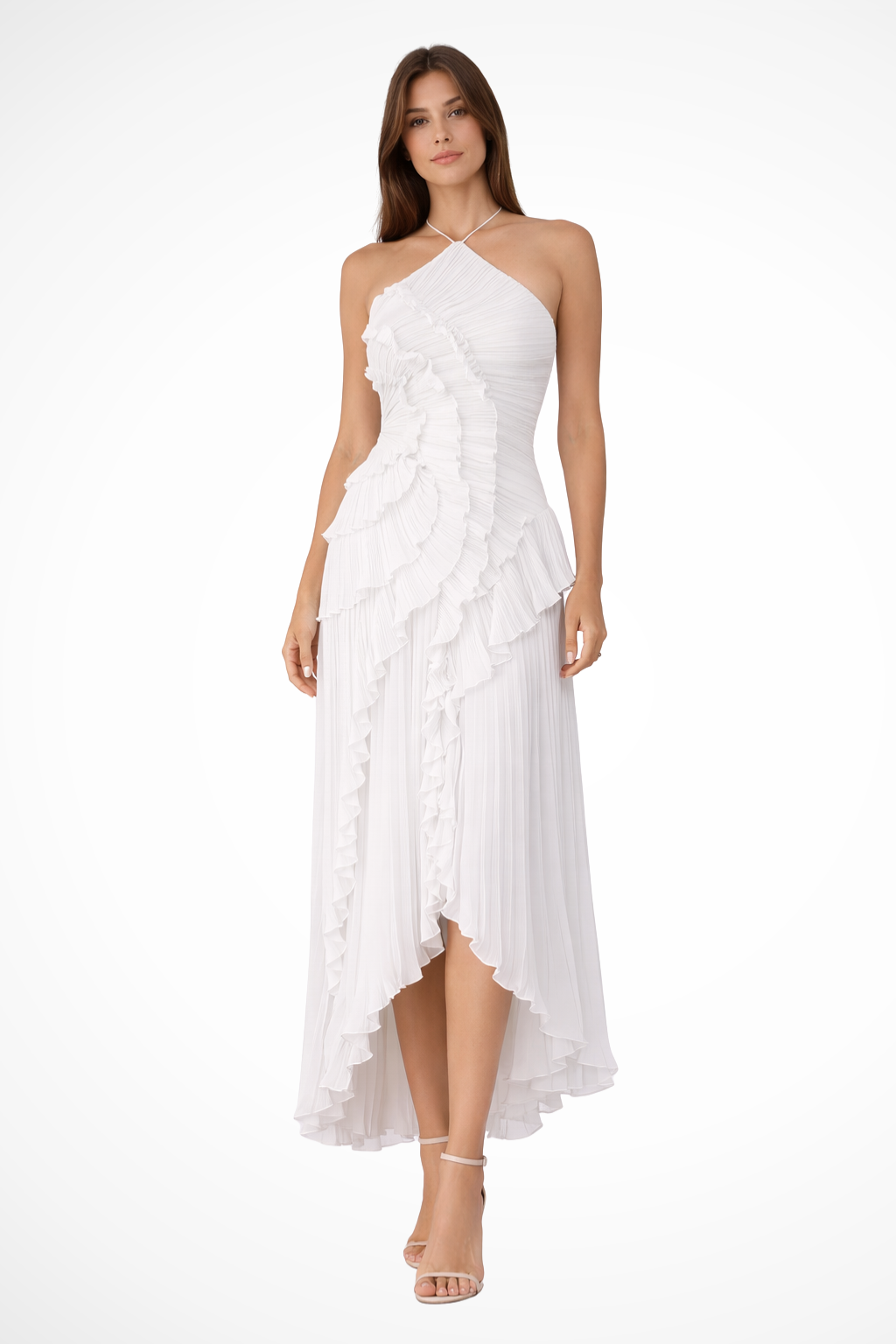 Cordelia │ Women's Halter Neck Tiered Ruffle Maxi Summer Wedding Guest Dress
