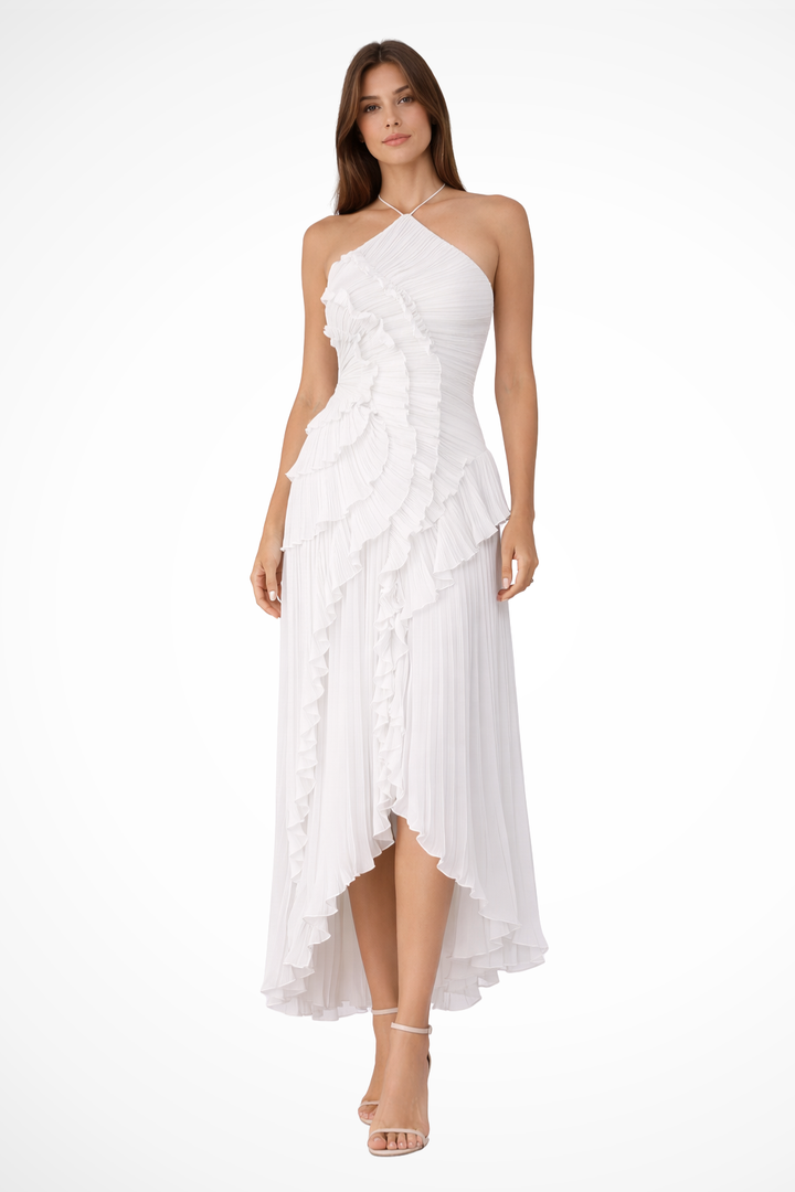Cordelia │ Women's Halter Neck Tiered Ruffle Maxi Summer Wedding Guest Dress