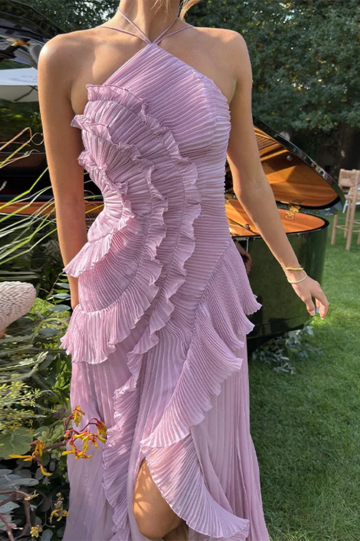 Cordelia │ Women's Halter Neck Tiered Ruffle Maxi Summer Wedding Guest Dress
