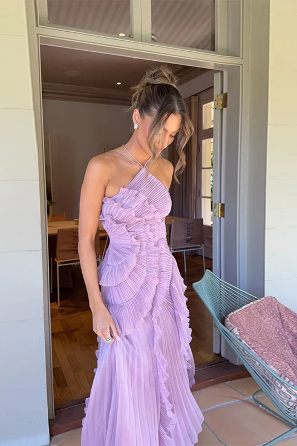 Cordelia │ Women's Halter Neck Tiered Ruffle Maxi Summer Wedding Guest Dress