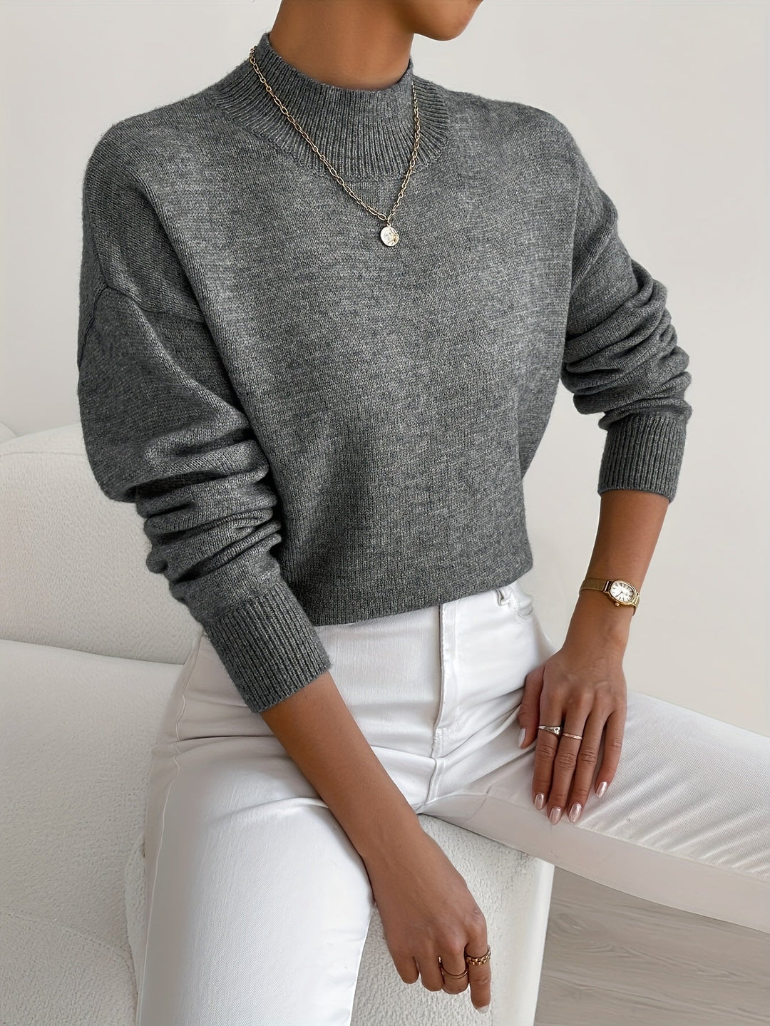 Augusta │ Women's Ribbed Funnel Neck Long Sleeve Knitted Jumper