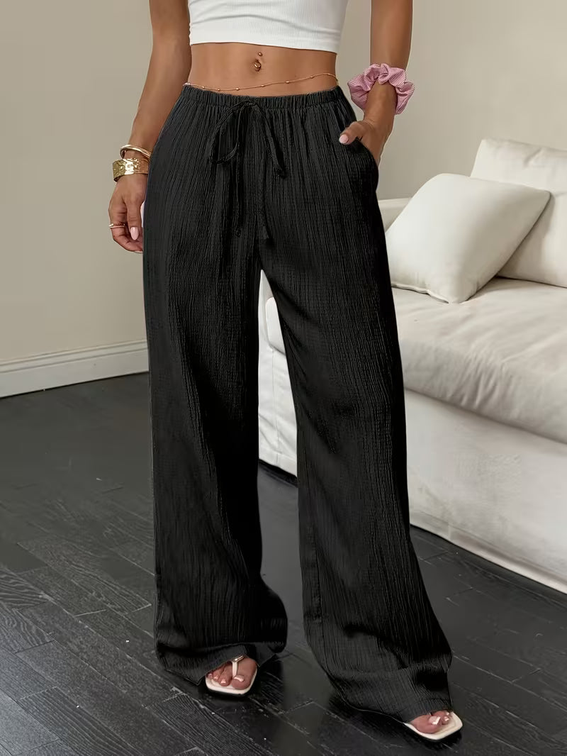 Willow | Women's Crinkle Texture Drawstring Wide-Leg Trousers
