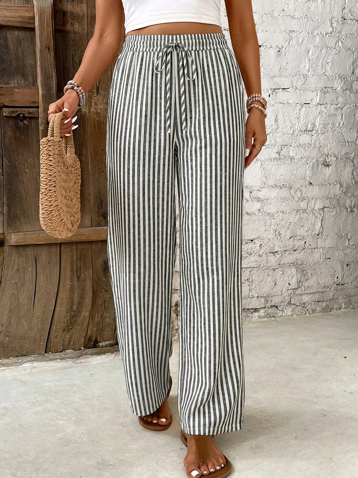 Georgina │ Women's Stripe Print Elastic Waist Wide Leg Trousers