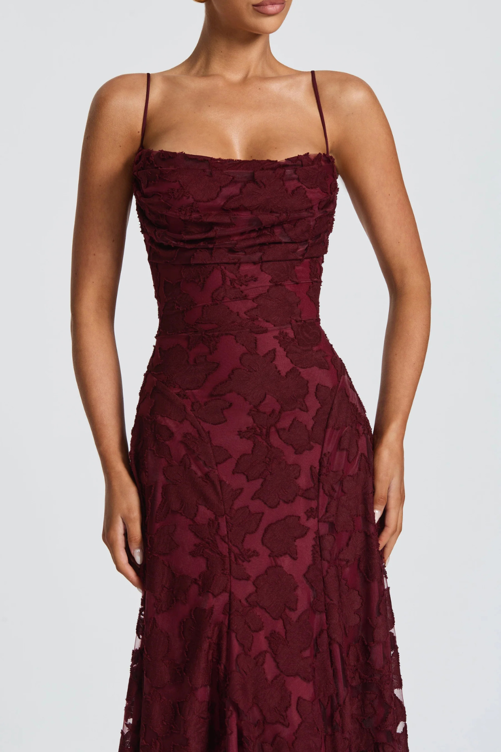 Arabella │ Women's Floral Brocade Maxi Wedding Guest Dress With Cami Straps