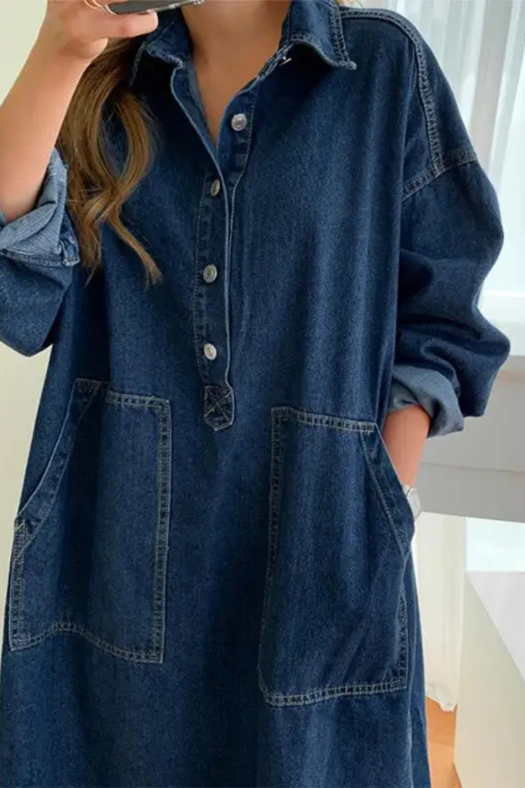 Harriet │ Women's Oversized Denim Maxi Summer Dress With Collar And Front Pockets