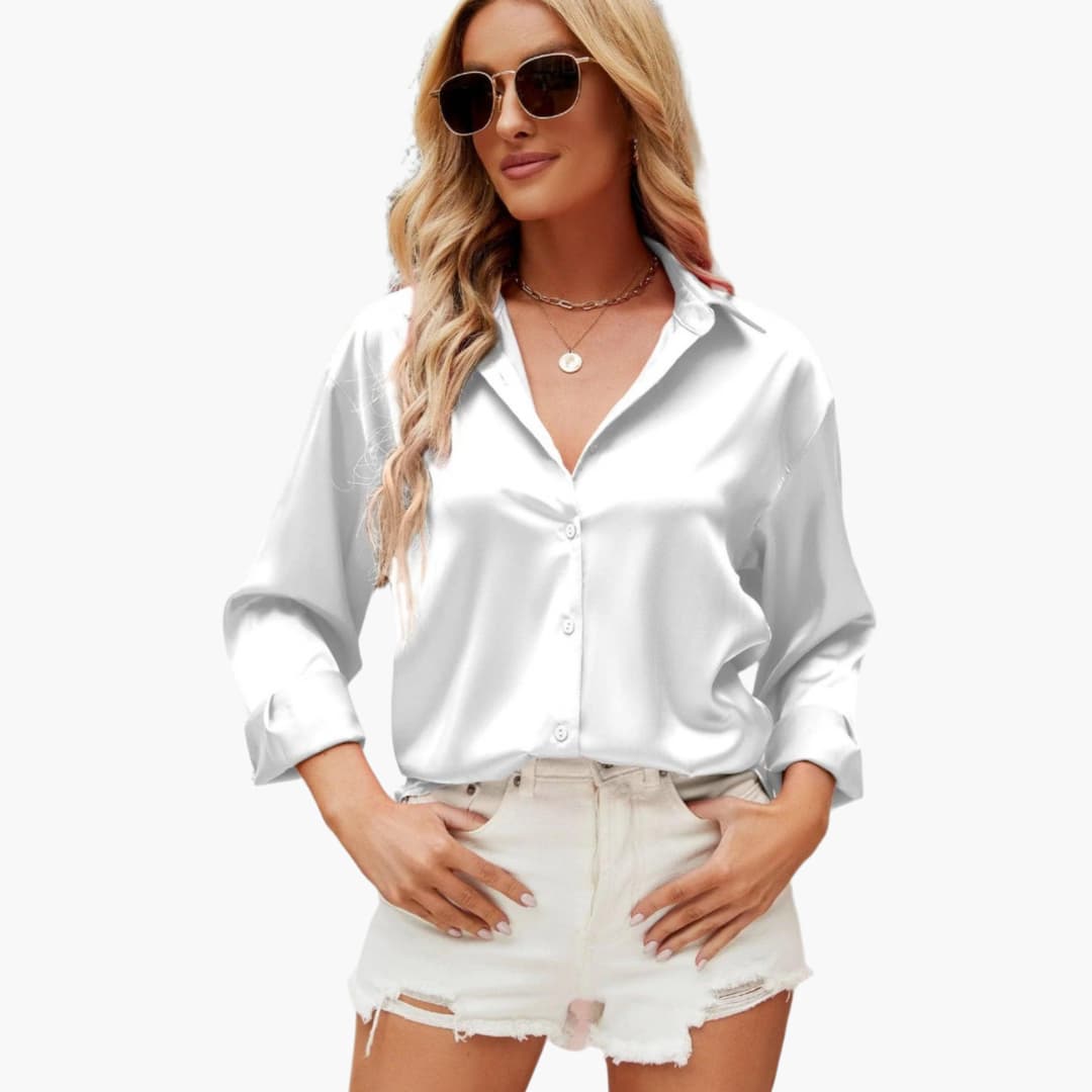 Nina │ Women's Satin Collared Button Front Blouse