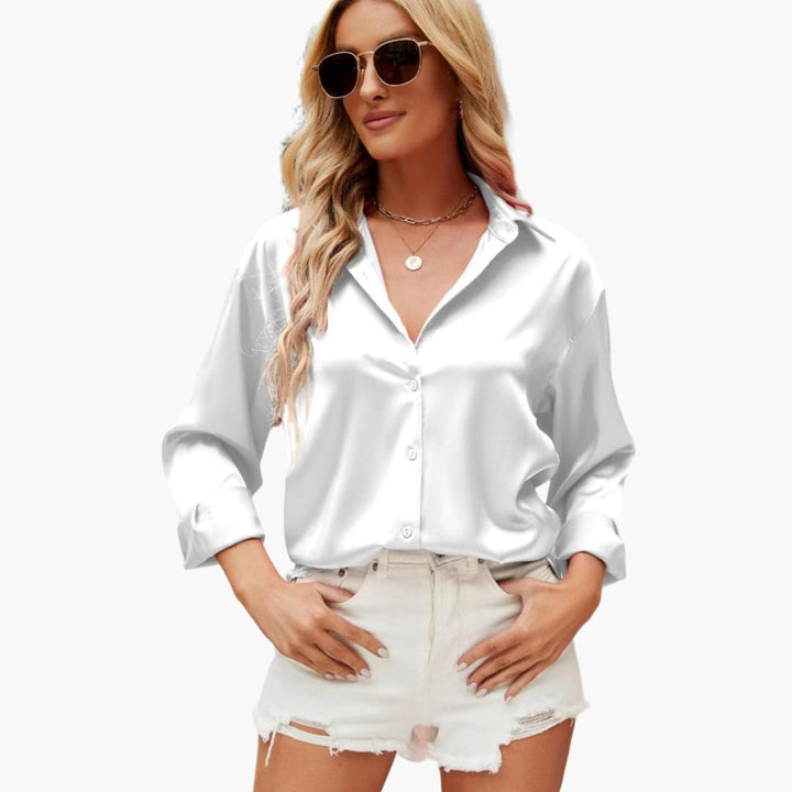 Nina │ Women's Satin Collared Button Front Blouse