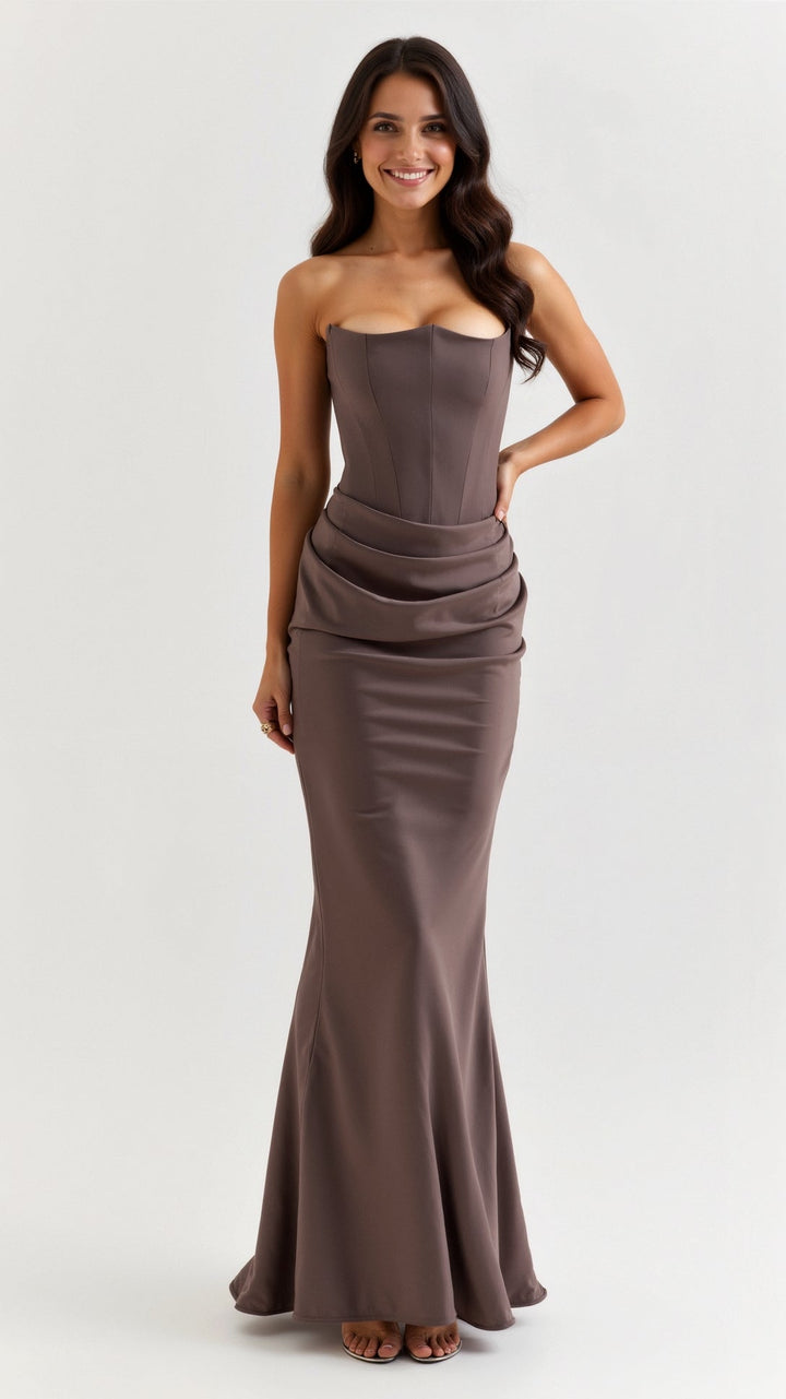 Isabella | Women's Strapless Ruched Corset Bodice Maxi Dress