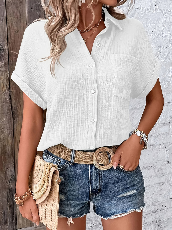 Leona │ Women's Short Sleeve Collared Button Front Shirt