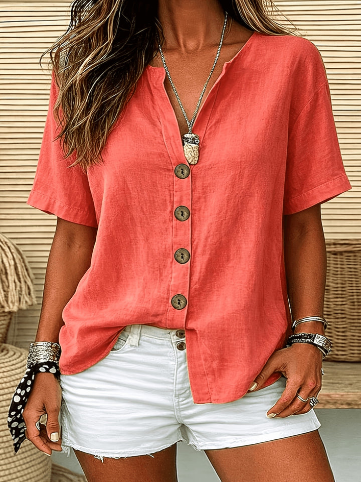 Tabitha │ Women's V-Neck Button Front Short Sleeve Top