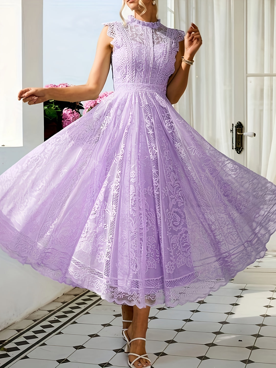 Tabitha │ Women's High Neck Lace Wedding Guest Maxi Dress