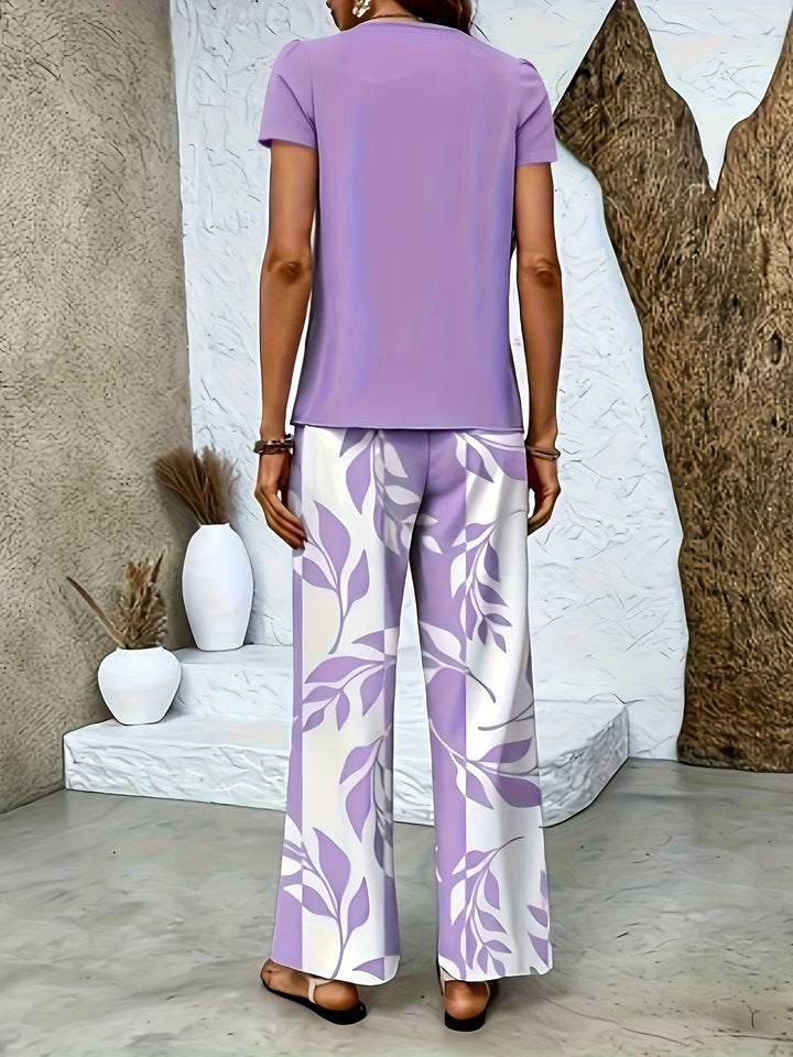 Nora │ Women's Short Sleeve Top And Wide Leg Trousers Two Piece Set