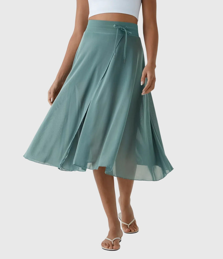 Arabella │ Women's High Waist Two-Layer Midi Skirt