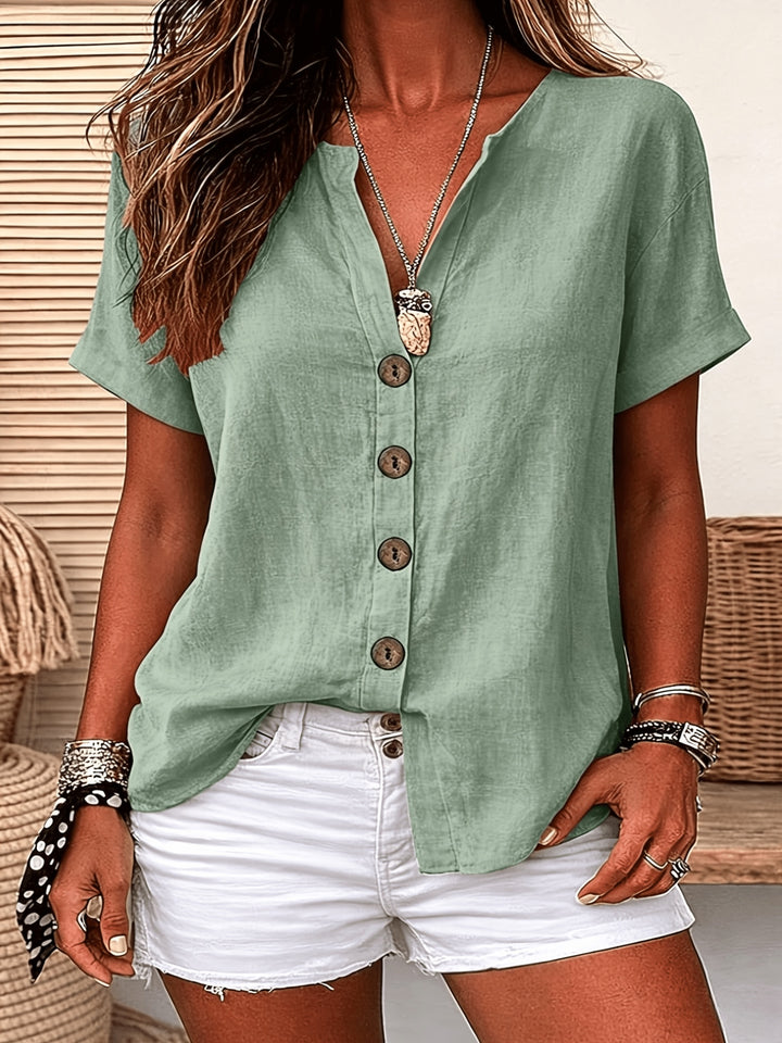 Tabitha │ Women's V-Neck Button Front Short Sleeve Top