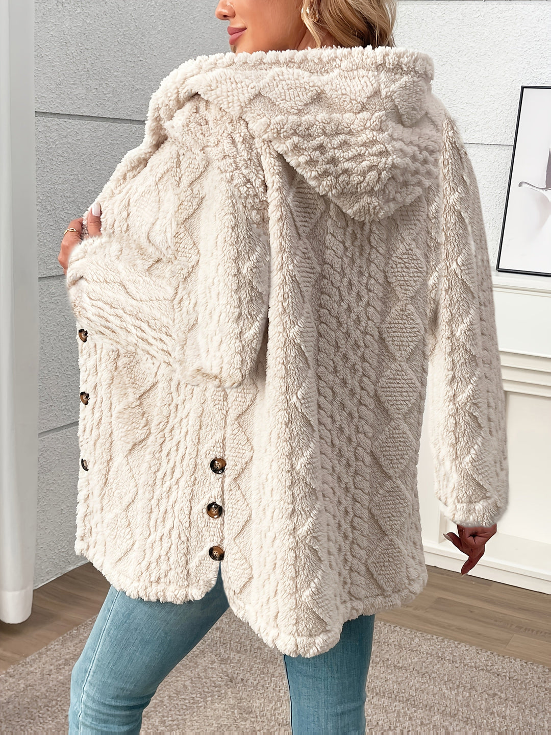 Nora │ Women's Hooded Wool-Blend Teddy Coat With Button Front