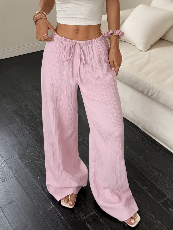 Willow | Women's Crinkle Texture Drawstring Wide-Leg Trousers