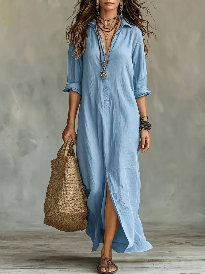 Olivia | Women's Collared Button Front Side Split Maxi Shirt Dress