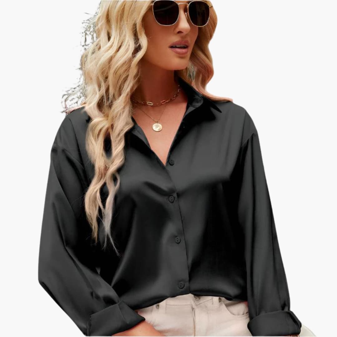 Nina │ Women's Satin Collared Button Front Blouse