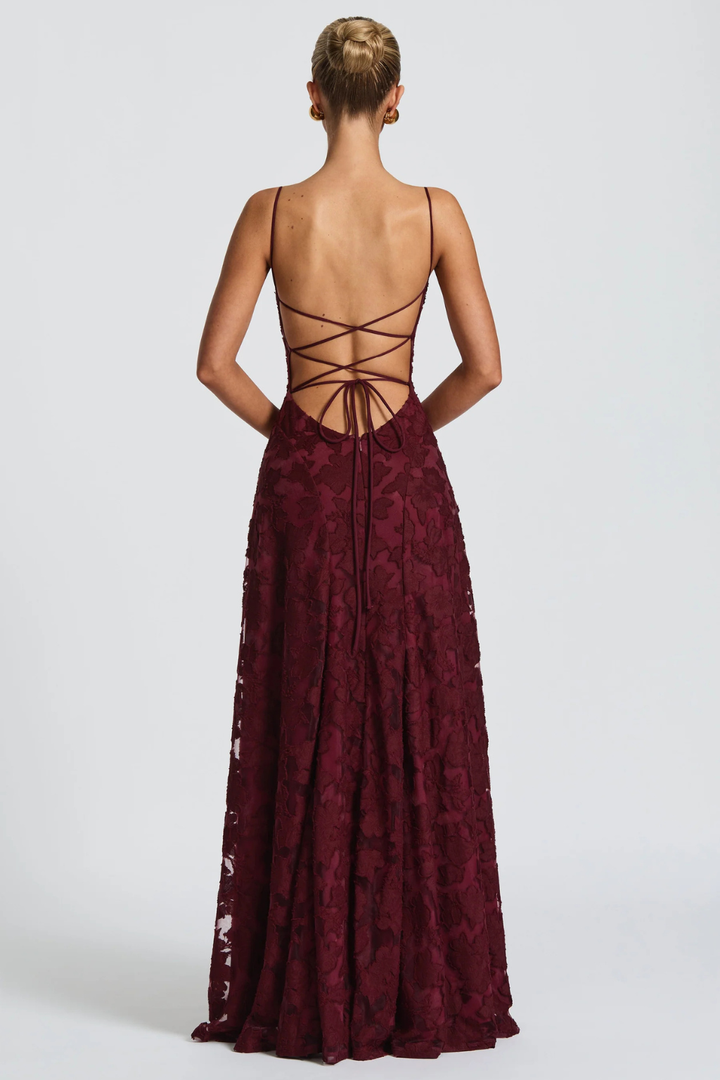 Arabella │ Women's Floral Brocade Maxi Wedding Guest Dress With Cami Straps