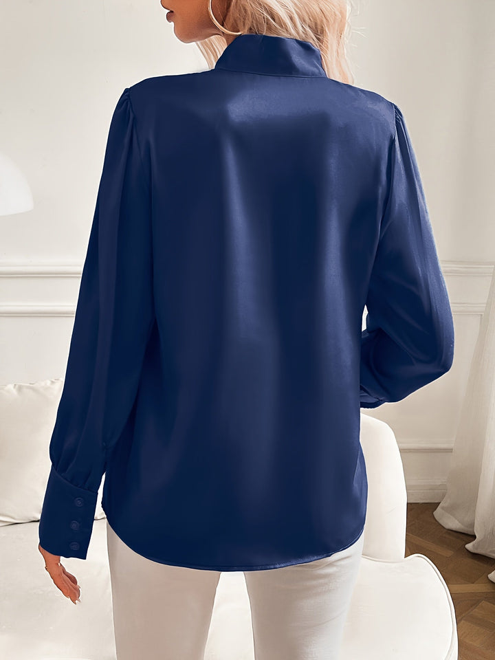 Claudia │ Women's Satin Bow-Neck Blouse With Gathered Sleeves