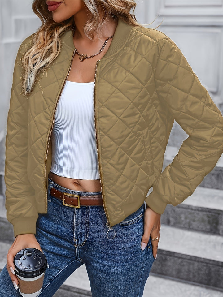 Lillian │ Women's Quilted Bomber Jacket With Zip Front And Round Neck