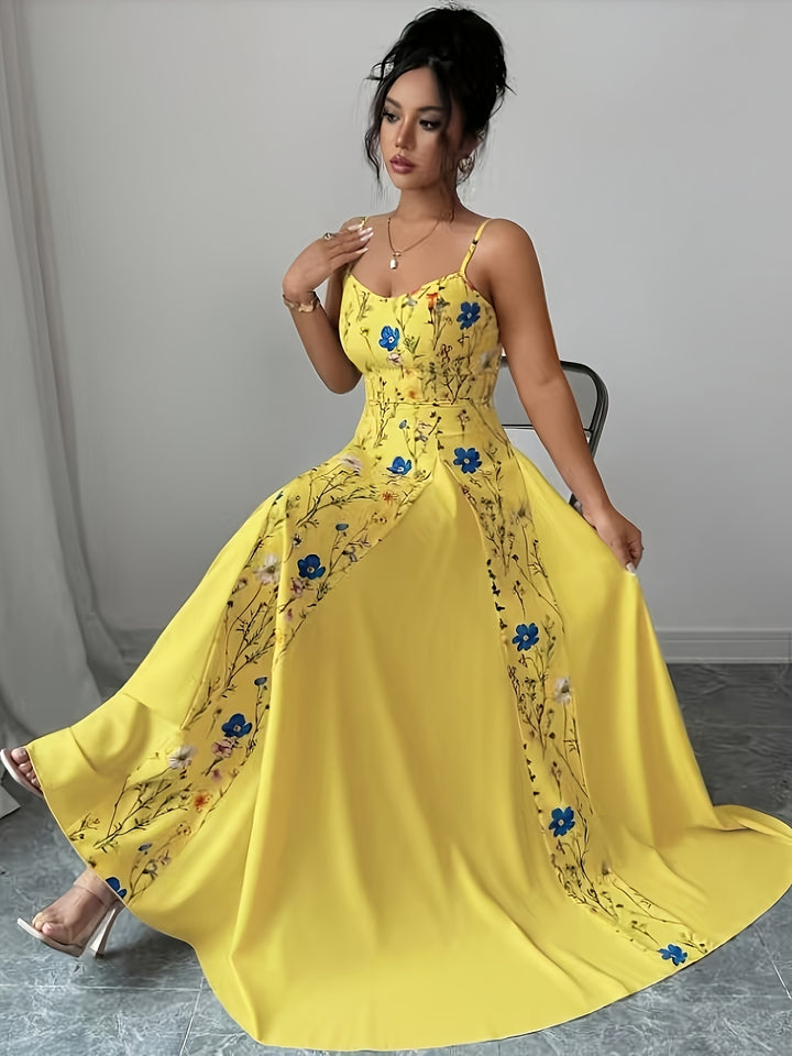 Naomi │ Women's Floral Print Wedding Guest Maxi Dress With Spaghetti Straps