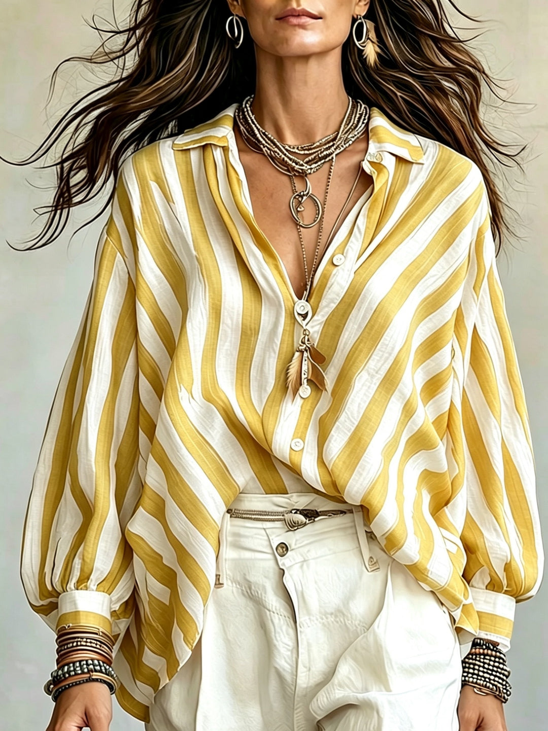 Vera │ Women's Stripe Print Long Sleeve Button Front Shirt